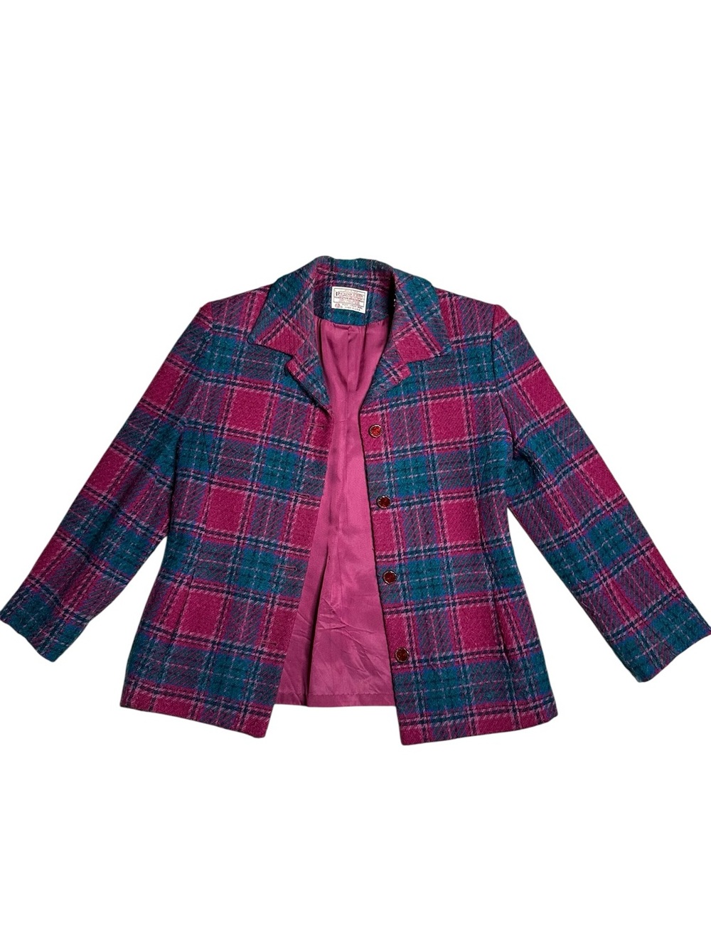 Vintage Pendleton Petite 100% Virgin Wool Plaid Blazer Jacket Pink Teal 4P